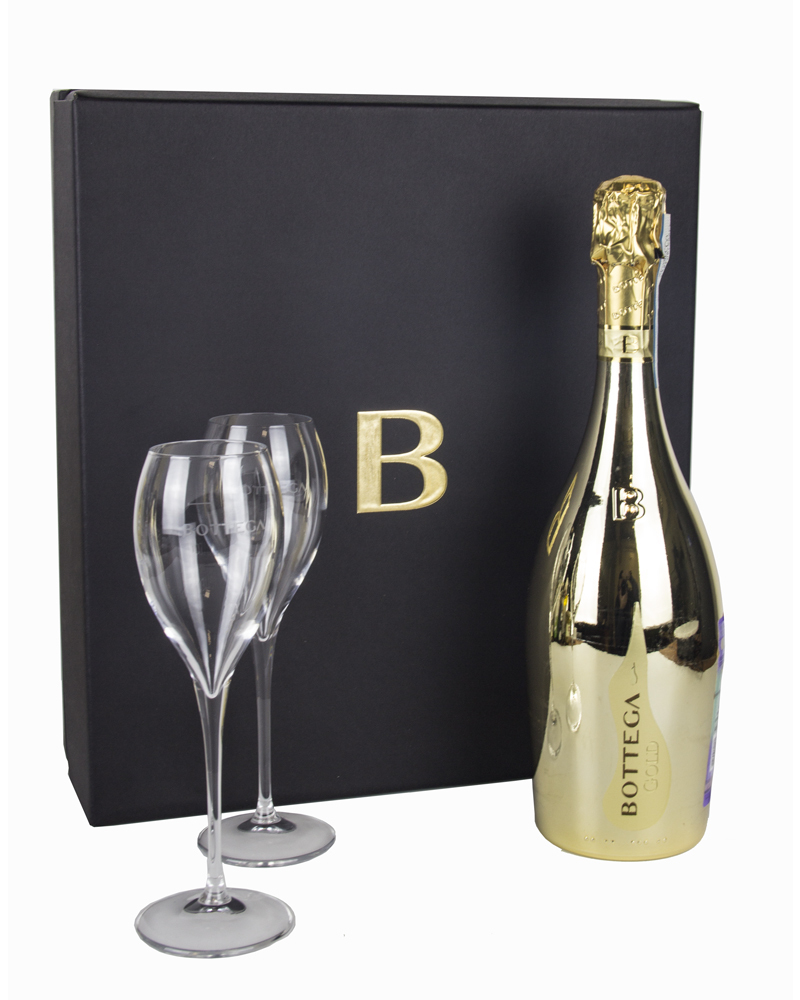 Вино Белое игристое Bottega Голд Просеко с 2 бокалами, Италия